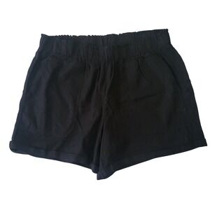 Briggs Linen Blend Shorts Women XL Black Drawstring Elastic Waist Pockets Cuffed